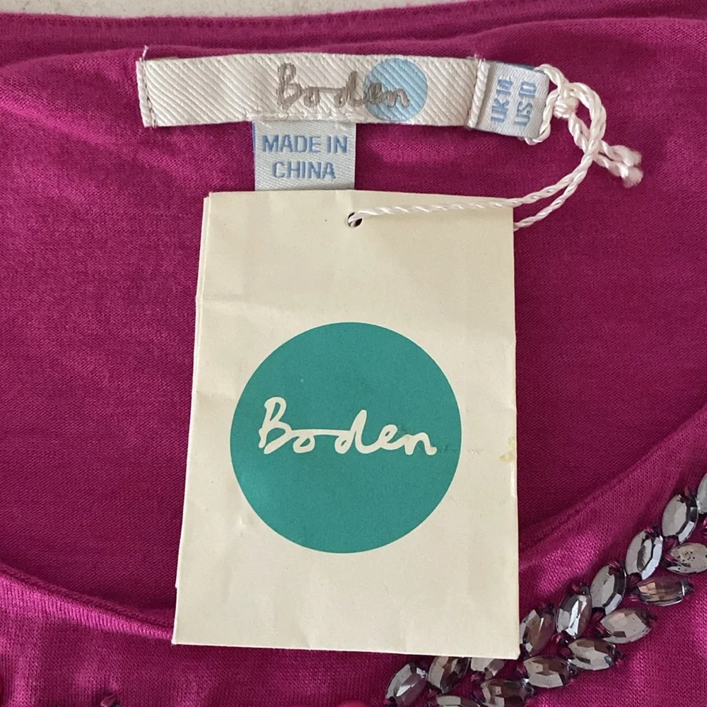 NWT Boden Long Sleeve Embellished Tee Shirt in Mulberry - Size 10
